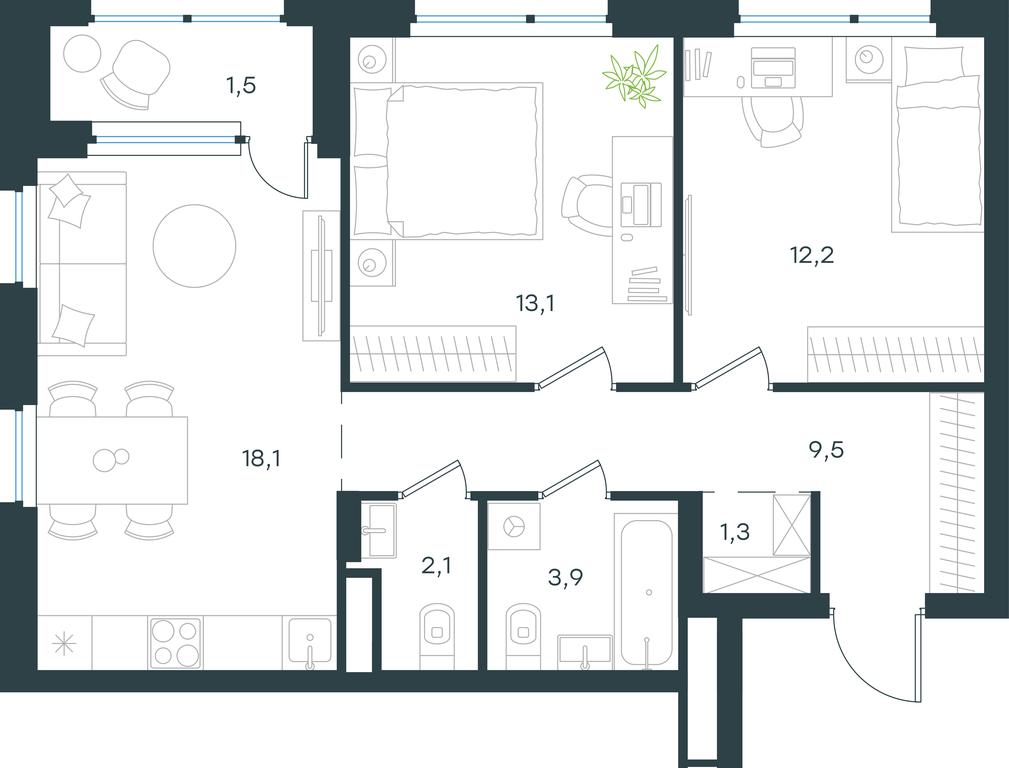 1-BD Apartment Sale, 61.7平方米 at Gorod V lesu, Gorod V Lesu Residential Complex, Village of Otradnoye, Krasnogorsk Urban District, Moscow Region, Russia #1
