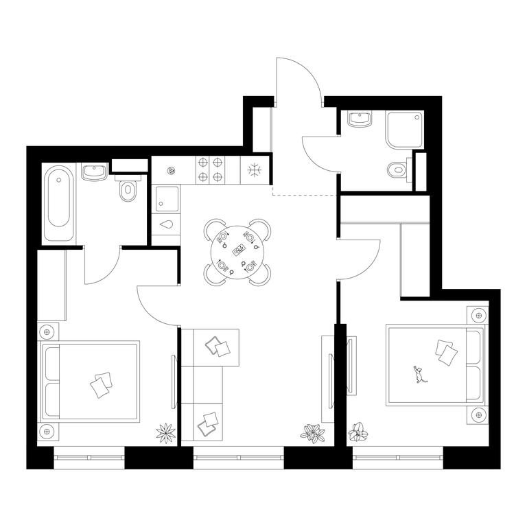 2-BD Apartment Sale, 51.5 sq. m. at Narvin, Kronshtadtsky Boulevard, 14с13, Moscow, Russia #1