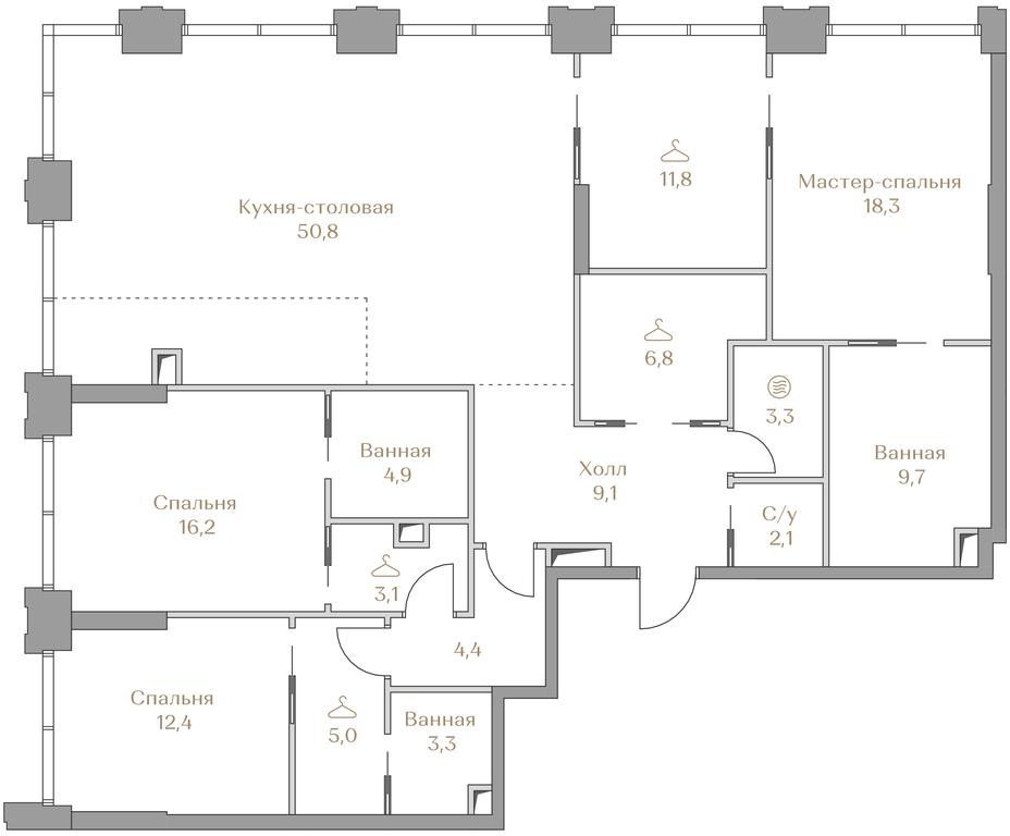 3-BD Apartment Sale, 161.2 sq. m. at Luzhniki Collection, Luzhnetskaya Embankment, 2/4с17, Moscow, Russia #1