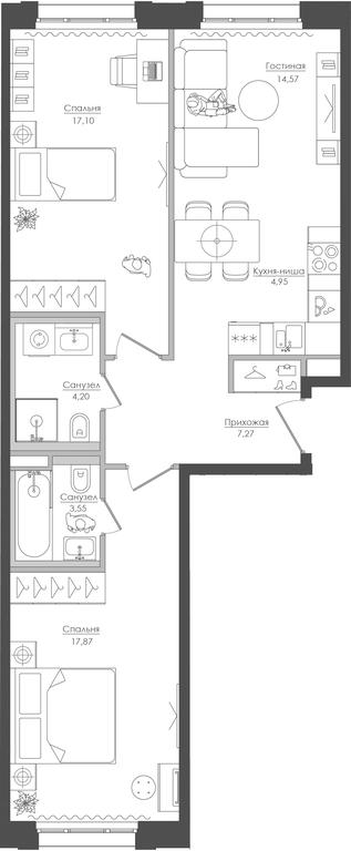 2-BD Apartment Sale, 69.62 sq. m. at Seliger City, Ilmenskiy Drive, 14к3, Moscow, Russia #1