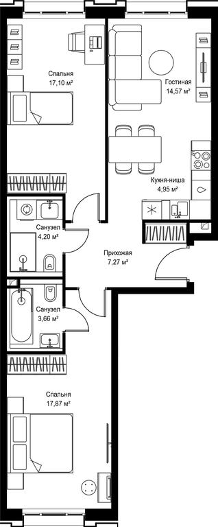 2-BD Apartment Sale, 69.62 sq. m. at Seliger City, Ilmenskiy Drive, 14к3, Moscow, Russia #2
