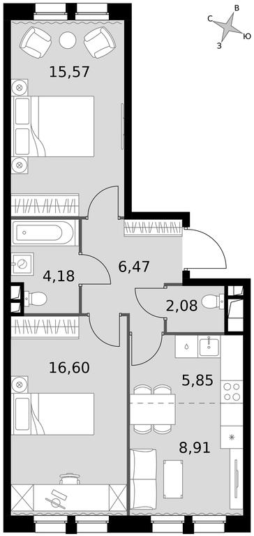 3-BD Apartment Sale, 59.66 sq. m. at Dvizhenie. Govorovo, Центральная улица, 47, деревня Говорово, поселение Московский, Москва, Россия #1