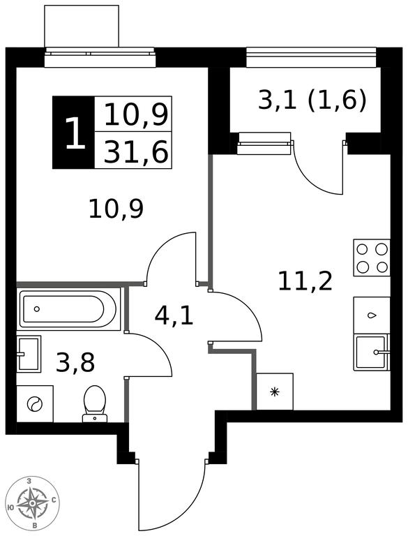 1-BD Apartment Sale, 31.6 sq. m. at 1 Izmajlovskij, Montazhnaya Street, 8с13, Moscow, Russia #1