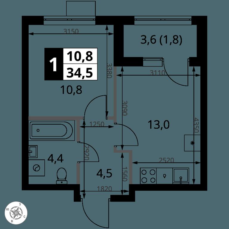 1-BD Apartment Sale, 34.5平方米 at 1 Yasenevskij, Kvartal № 24, Mosrentgen Settlement, Moscow, Russia #1 1-BD Apartment Sale, 34.5平方米 at 1 Yasenevskij, Kvartal № 24, Mosrentgen Settlement, Moscow, Russia #1