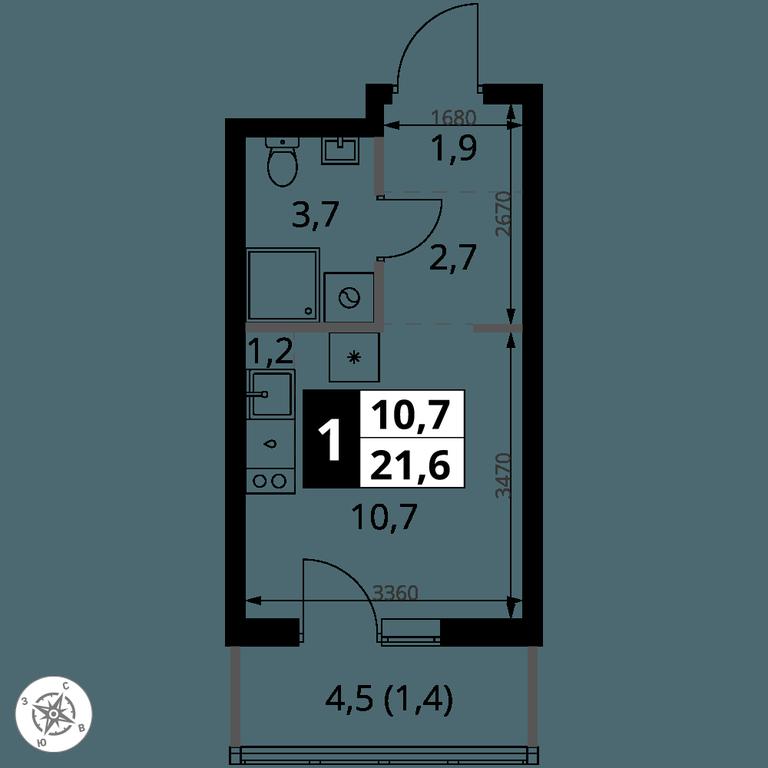 Apartment Sale, 21.6平方米 at 1 Yasenevskij, Kvartal № 24, Mosrentgen Settlement, Moscow, Russia #1