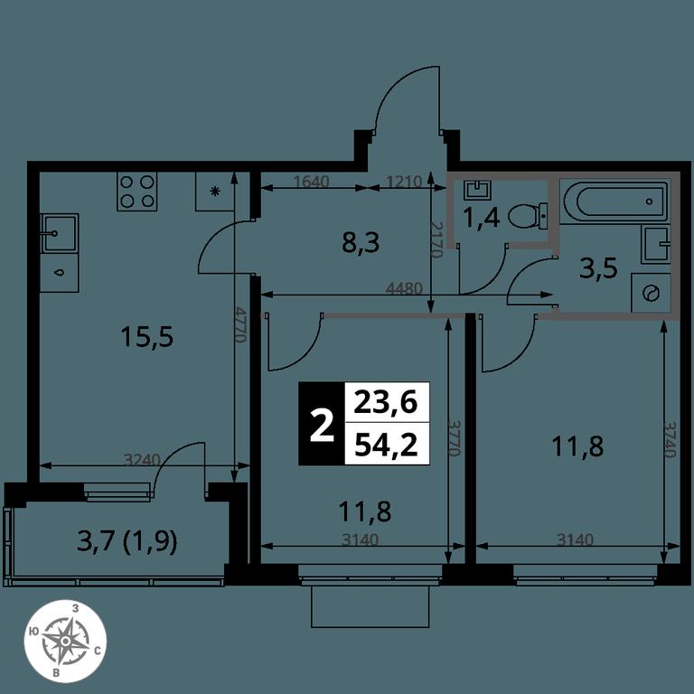 2-BD Apartment Sale, 54.2 sq. m. at 1 Yasenevskij, Kvartal № 24, Mosrentgen Settlement, Moscow, Russia #1 2-BD Apartment Sale, 54.2 sq. m. at 1 Yasenevskij, Kvartal № 24, Mosrentgen Settlement, Moscow, Russia #1