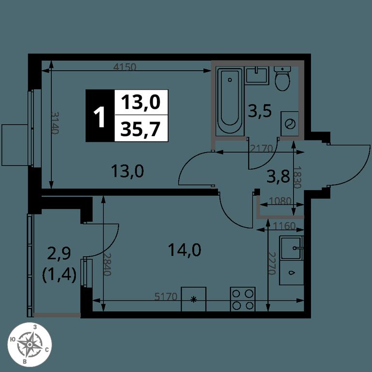 1-BD Apartment Sale, 35.7 sq. m. at 1 Yasenevskij, Kvartal № 24, Mosrentgen Settlement, Moscow, Russia #1 1-BD Apartment Sale, 35.7 sq. m. at 1 Yasenevskij, Kvartal № 24, Mosrentgen Settlement, Moscow, Russia #1