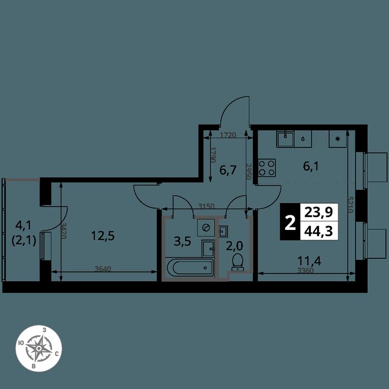 2-BD Apartment Sale, 44.3 sq. m. at 1 Yasenevskij, Kvartal № 24, Mosrentgen Settlement, Moscow, Russia #1 2-BD Apartment Sale, 44.3 sq. m. at 1 Yasenevskij, Kvartal № 24, Mosrentgen Settlement, Moscow, Russia #1