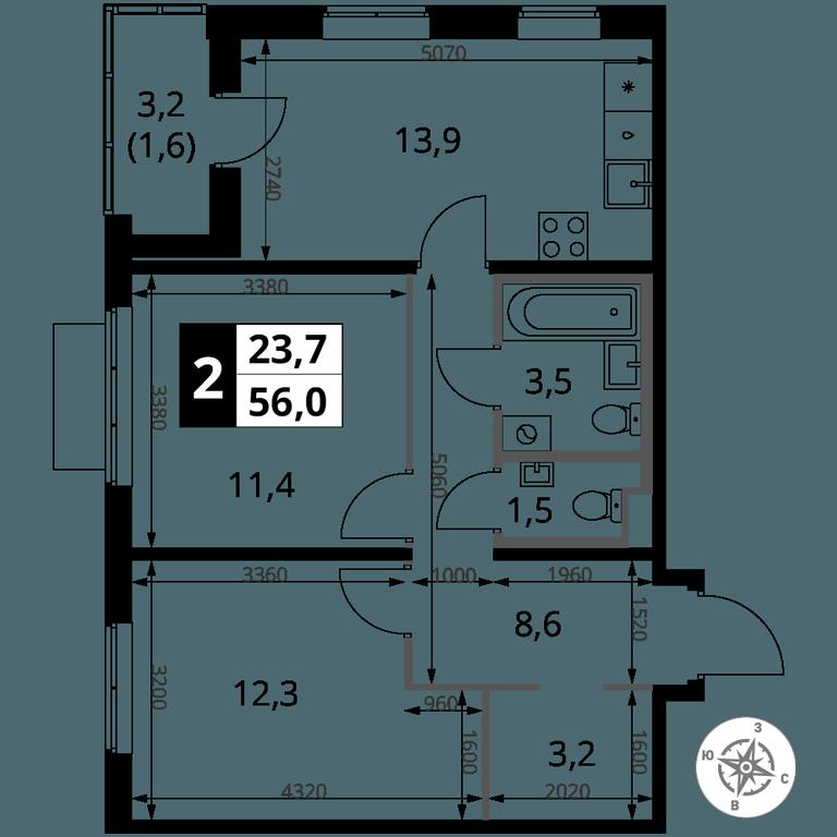2-BD Apartment Sale, 56 sq. m. at 1 Yasenevskij, Kvartal № 24, Mosrentgen Settlement, Moscow, Russia #1 2-BD Apartment Sale, 56 sq. m. at 1 Yasenevskij, Kvartal № 24, Mosrentgen Settlement, Moscow, Russia #1