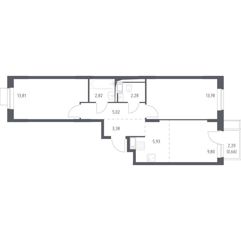 1-BD Apartment Sale, 57.48 sq. m. at Piatnitskie Luga, Pyatnitskoye Highway, 2, derevnya Yurlovo, Solnechnogorsk City District, Moscow Region, Russia #1