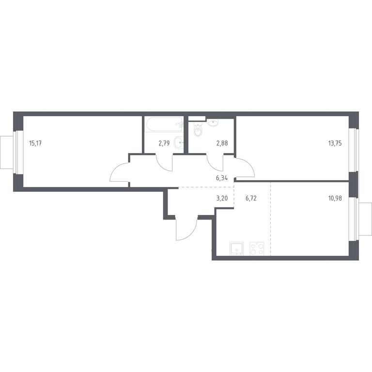 1-BD Apartment Sale, 61.83 sq. m. at Novoe Vidnoe, Kalinovka Village, Leninskiy City District, Moscow Region, Russia #1
