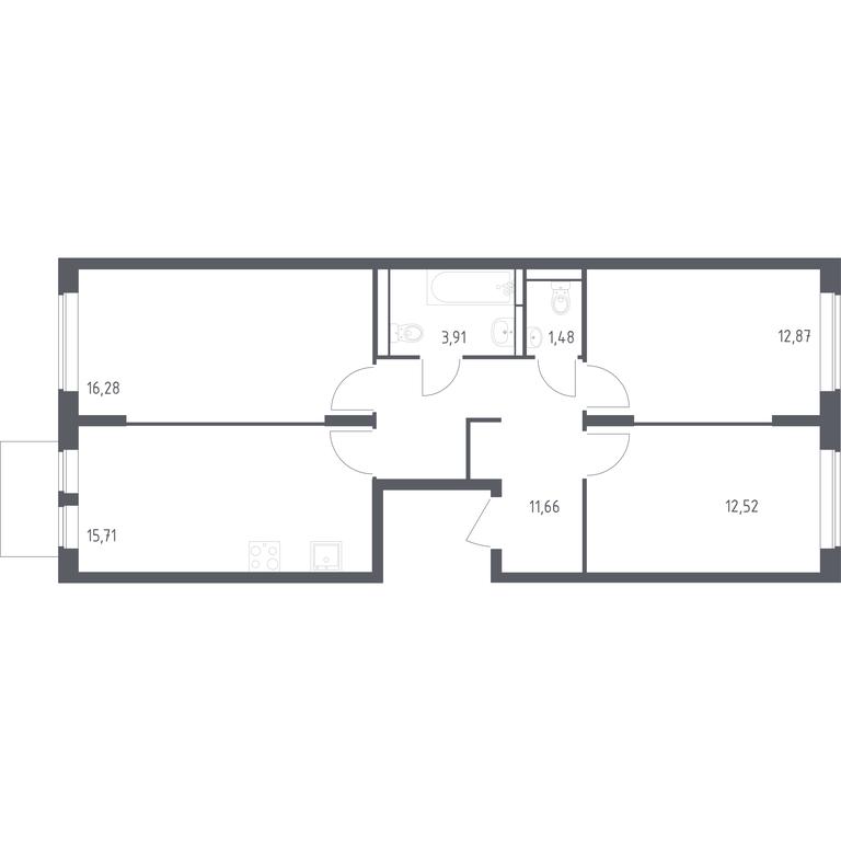 2-BD Apartment Sale, 74.43 sq. m. at Ostafevo, Ostafyevskoe Highway, 12к1, Ryazanovskoe Settlement, Moscow, Russia #1
