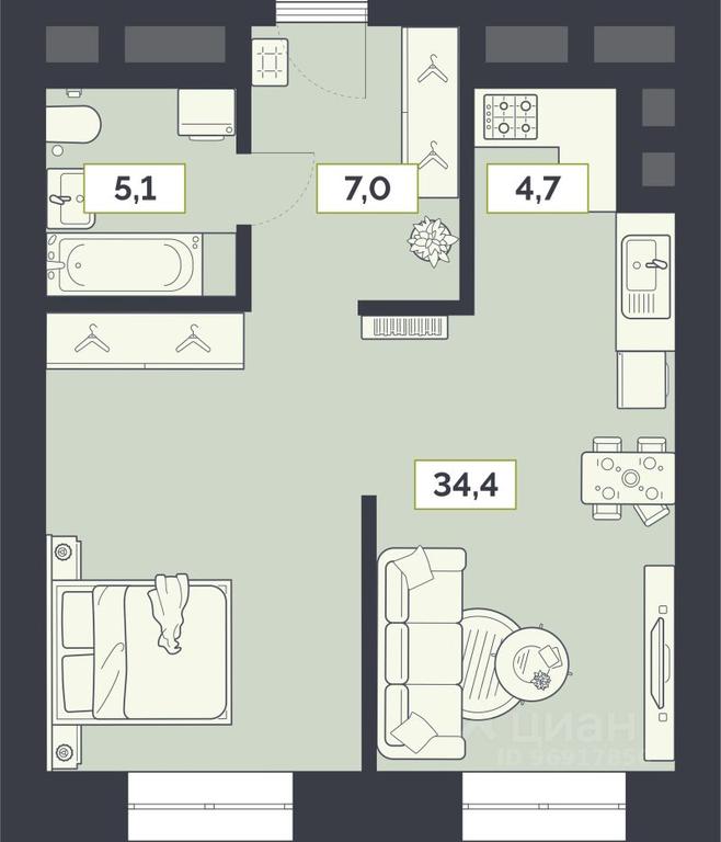 Apartment Sale, 51.2平方米 at Laym, Staroalekseyevskaya Street, 5А, Moscow, Russia #1 Apartment Sale, 51.2平方米 at Laym, Staroalekseyevskaya Street, 5А, Moscow, Russia #1
