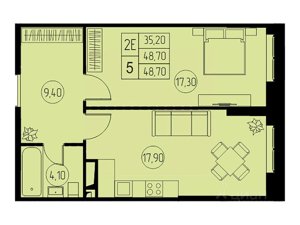 1-BD Apartment Sale, 48.7平方米 at 31 kvartal, Naberezhnaya ulitsa, Pushkino, Moscow Region, Russia #1