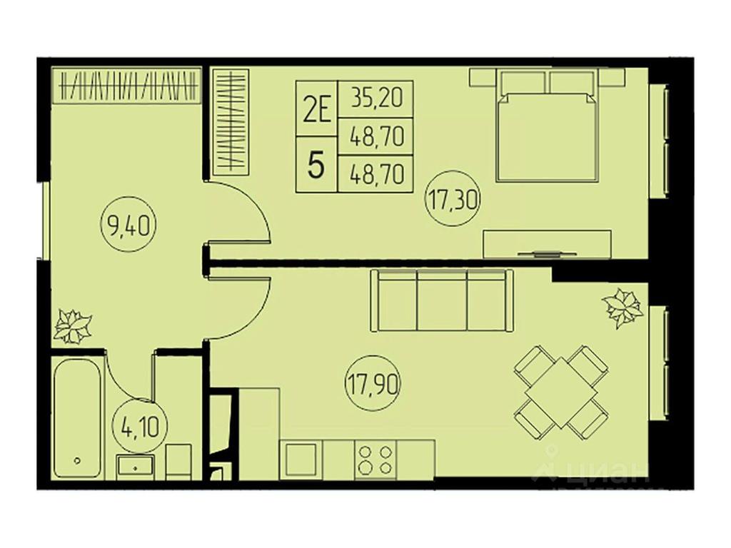 1-BD Apartment Sale, 48.7平方米 at 31 kvartal, Naberezhnaya ulitsa, Pushkino, Moscow Region, Russia #1