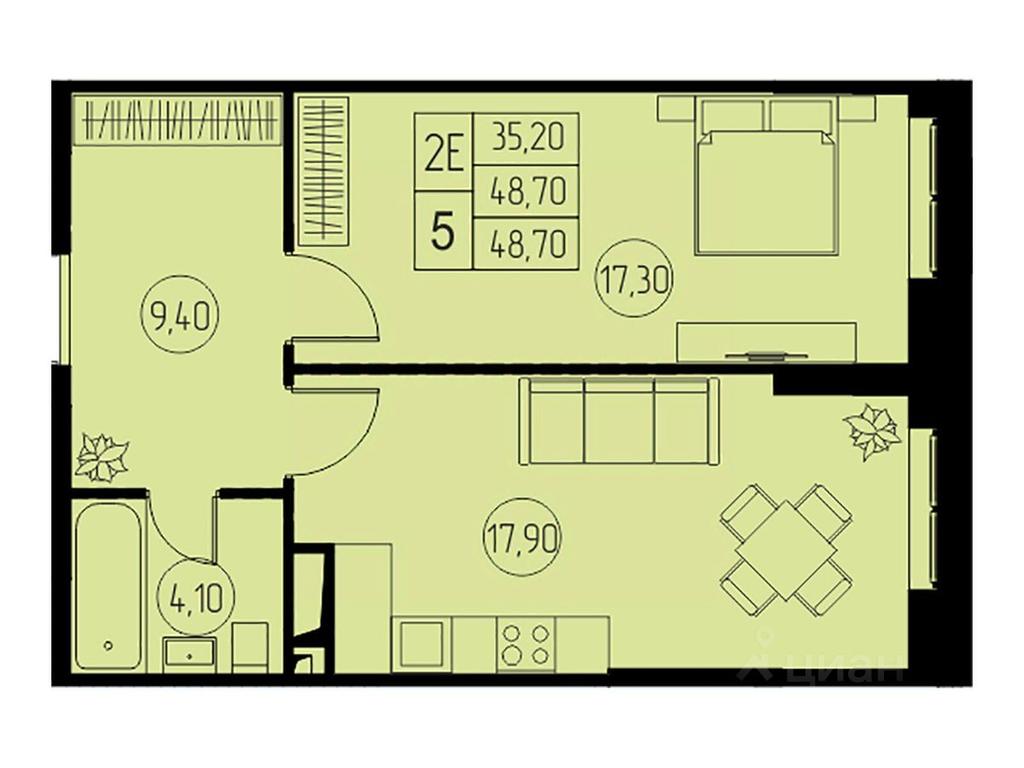 1-BD Apartment Sale, 48.7平方米 at 31 kvartal, Naberezhnaya ulitsa, Pushkino, Moscow Region, Russia #1
