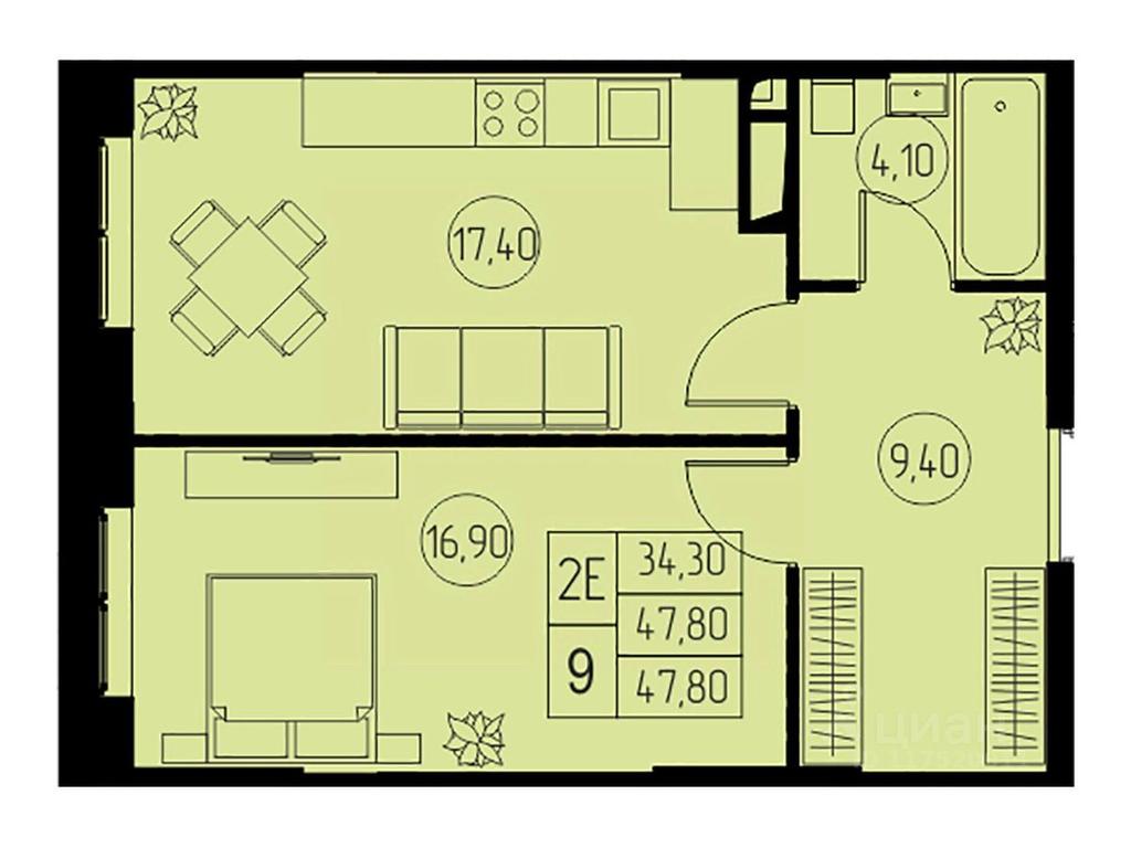 1-BD Apartment Sale, 47.8平方米 at 31 kvartal, Naberezhnaya ulitsa, Pushkino, Moscow Region, Russia #1