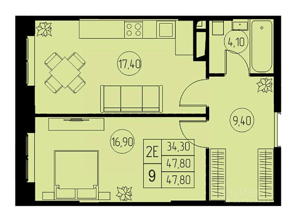 1-BD Apartment Sale, 47.8平方米 at 31 kvartal, Naberezhnaya ulitsa, Pushkino, Moscow Region, Russia #1 1-BD Apartment Sale, 47.8平方米 at 31 kvartal, Naberezhnaya ulitsa, Pushkino, Moscow Region, Russia #1