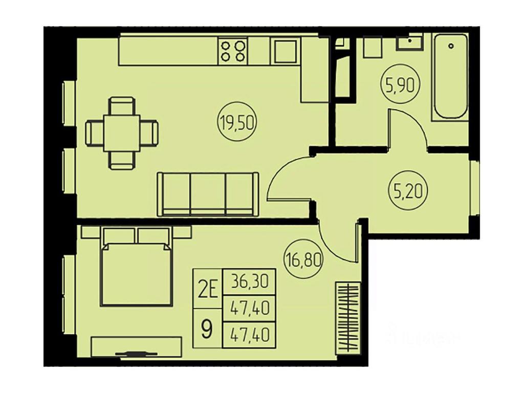 1-BD Apartment Sale, 47.4平方米 at 31 kvartal, Naberezhnaya ulitsa, Pushkino, Moscow Region, Russia #1
