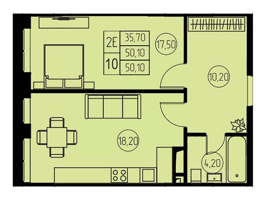 1-BD Apartment Sale, 50.1平方米 at 31 kvartal, Naberezhnaya ulitsa, Pushkino, Moscow Region, Russia #1
