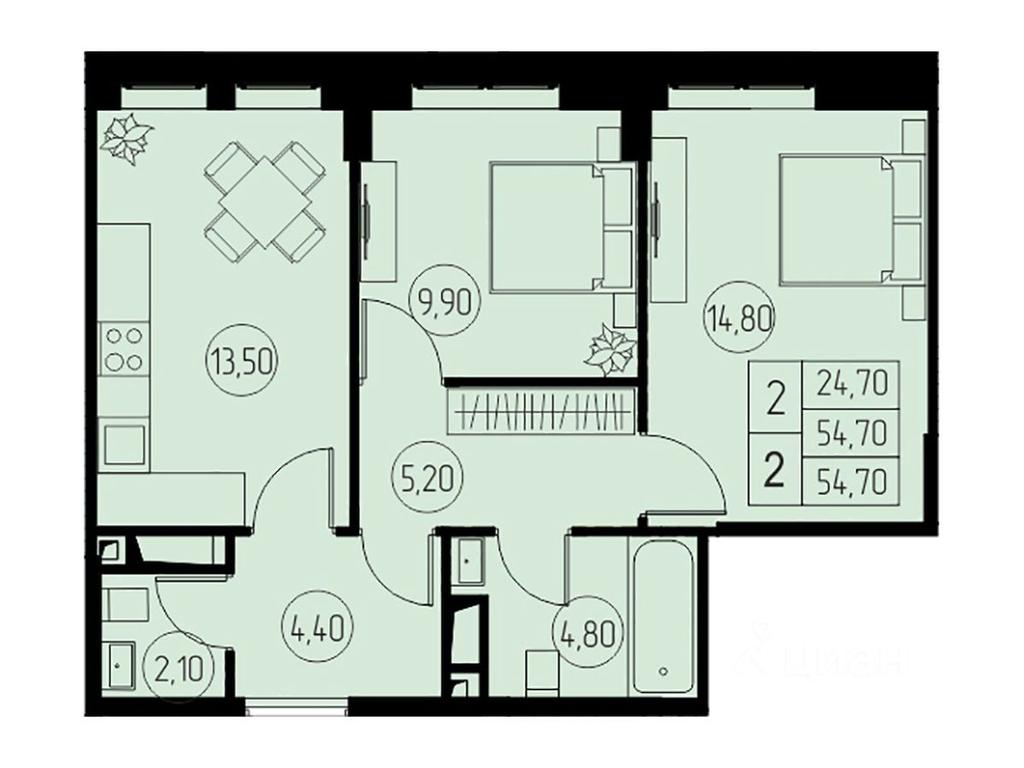 1-BD Apartment Sale, 54.7平方米 at 31 kvartal, Naberezhnaya ulitsa, Pushkino, Moscow Region, Russia #1 1-BD Apartment Sale, 54.7平方米 at 31 kvartal, Naberezhnaya ulitsa, Pushkino, Moscow Region, Russia #1