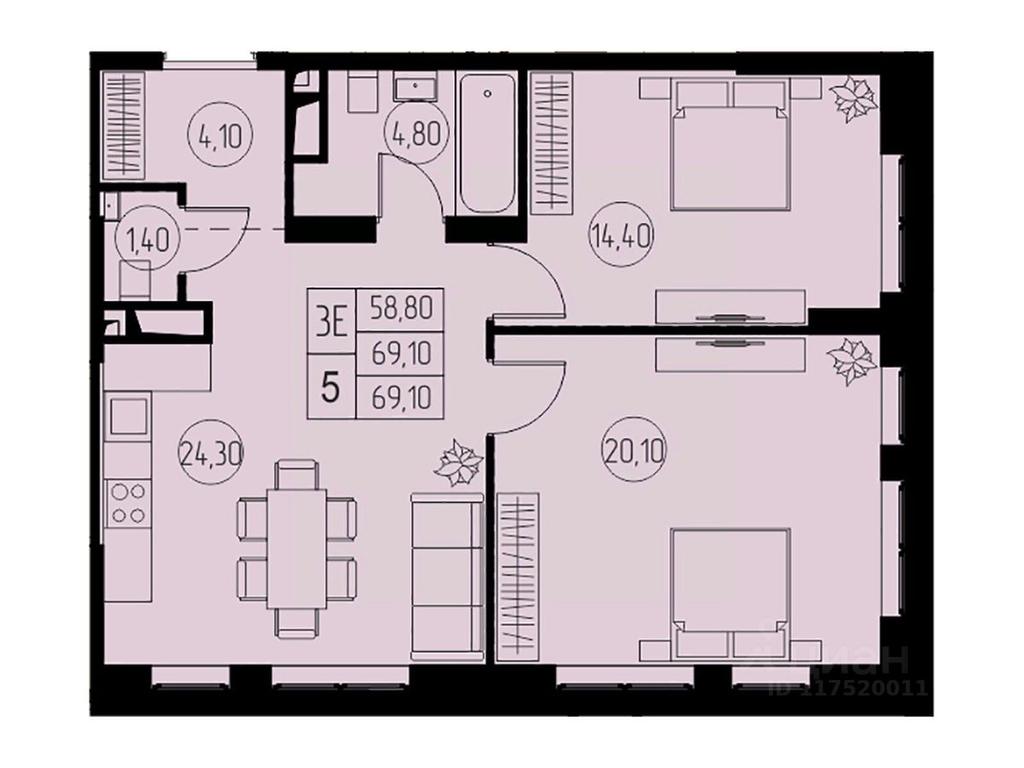 2-BD Apartment Sale, 69.1 sq. m. at 31 kvartal, Naberezhnaya ulitsa, Pushkino, Moscow Region, Russia #1