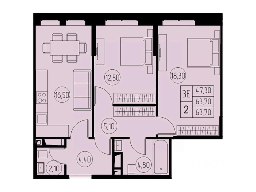 2-BD Apartment Sale, 63.7平方米 at 31 kvartal, Naberezhnaya ulitsa, Pushkino, Moscow Region, Russia #1 2-BD Apartment Sale, 63.7平方米 at 31 kvartal, Naberezhnaya ulitsa, Pushkino, Moscow Region, Russia #1