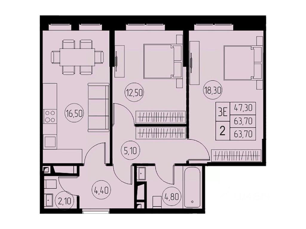 2-BD Apartment Sale, 63.7平方米 at 31 kvartal, Naberezhnaya ulitsa, Pushkino, Moscow Region, Russia #1 2-BD Apartment Sale, 63.7平方米 at 31 kvartal, Naberezhnaya ulitsa, Pushkino, Moscow Region, Russia #1