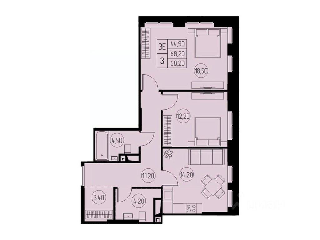 2-BD Apartment Sale, 68.2平方米 at 31 kvartal, Naberezhnaya ulitsa, Pushkino, Moscow Region, Russia #1
