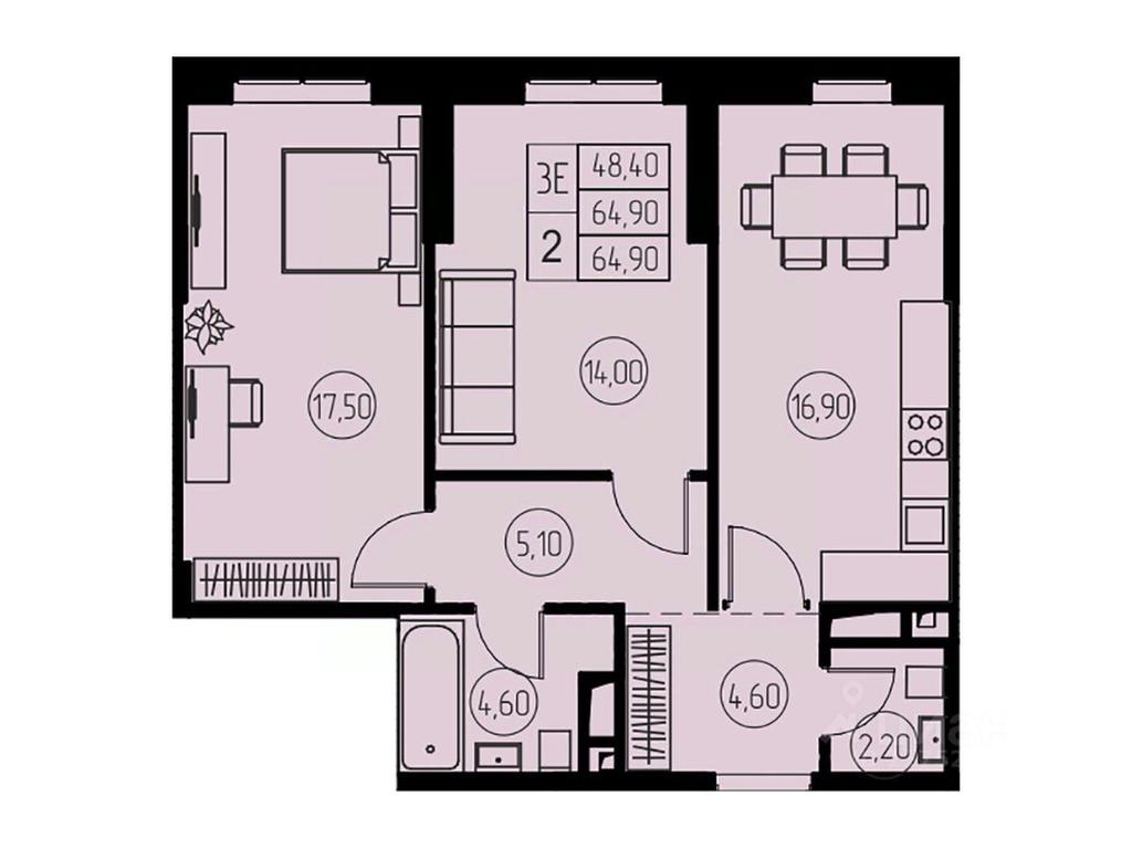 2-BD Apartment Sale, 64.9 sq. m. at 31 kvartal, Naberezhnaya ulitsa, Pushkino, Moscow Region, Russia #1