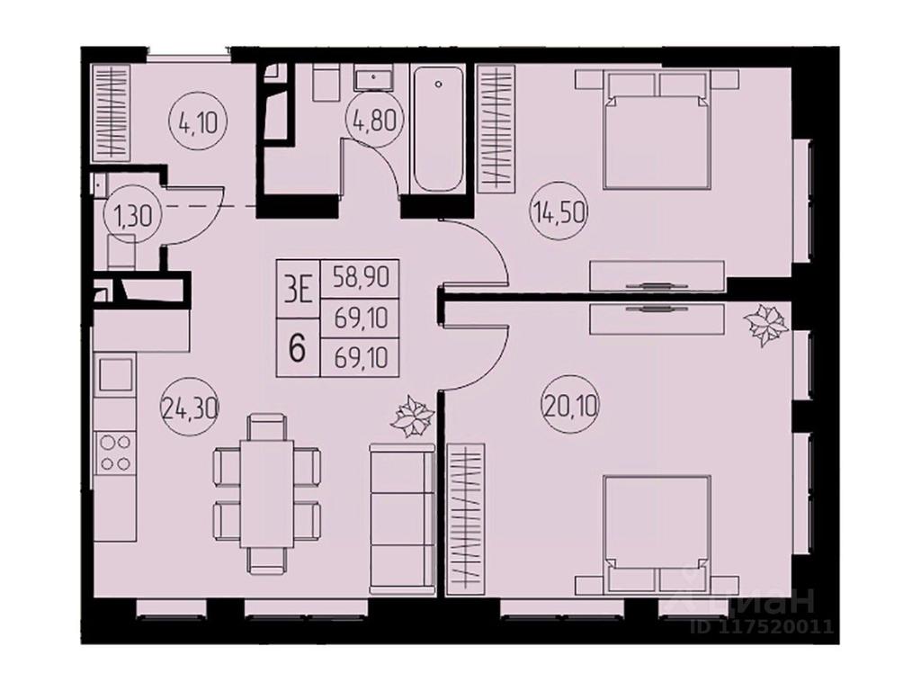 2-BD Apartment Sale, 69.1 sq. m. at 31 kvartal, Naberezhnaya ulitsa, Pushkino, Moscow Region, Russia #1