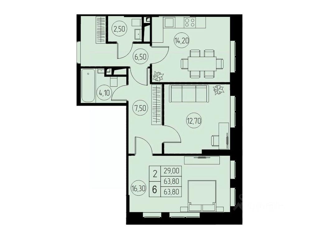 1-BD Apartment Sale, 63.8平方米 at 31 kvartal, Naberezhnaya ulitsa, Pushkino, Moscow Region, Russia #1