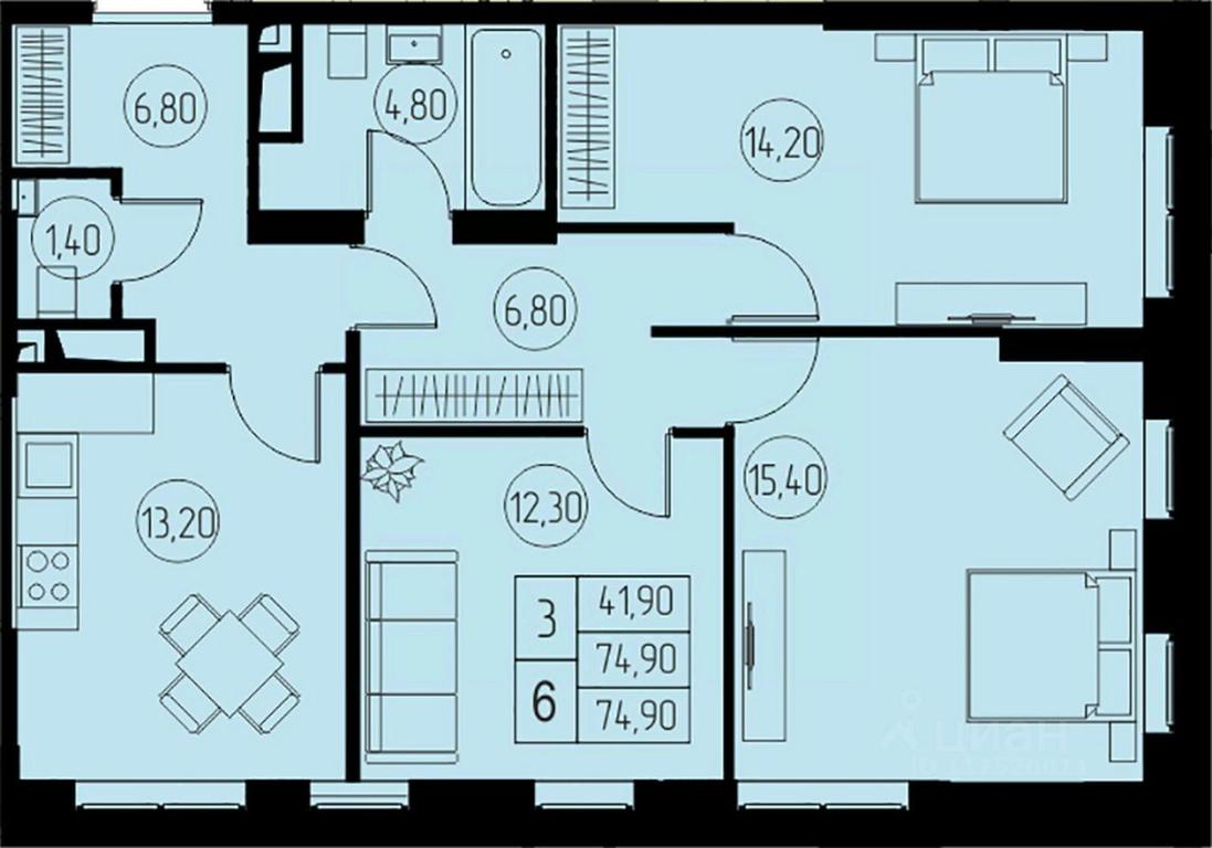 2-BD Apartment Sale, 74.9平方米 at 31 kvartal, Naberezhnaya ulitsa, Pushkino, Moscow Region, Russia #1 2-BD Apartment Sale, 74.9平方米 at 31 kvartal, Naberezhnaya ulitsa, Pushkino, Moscow Region, Russia #1