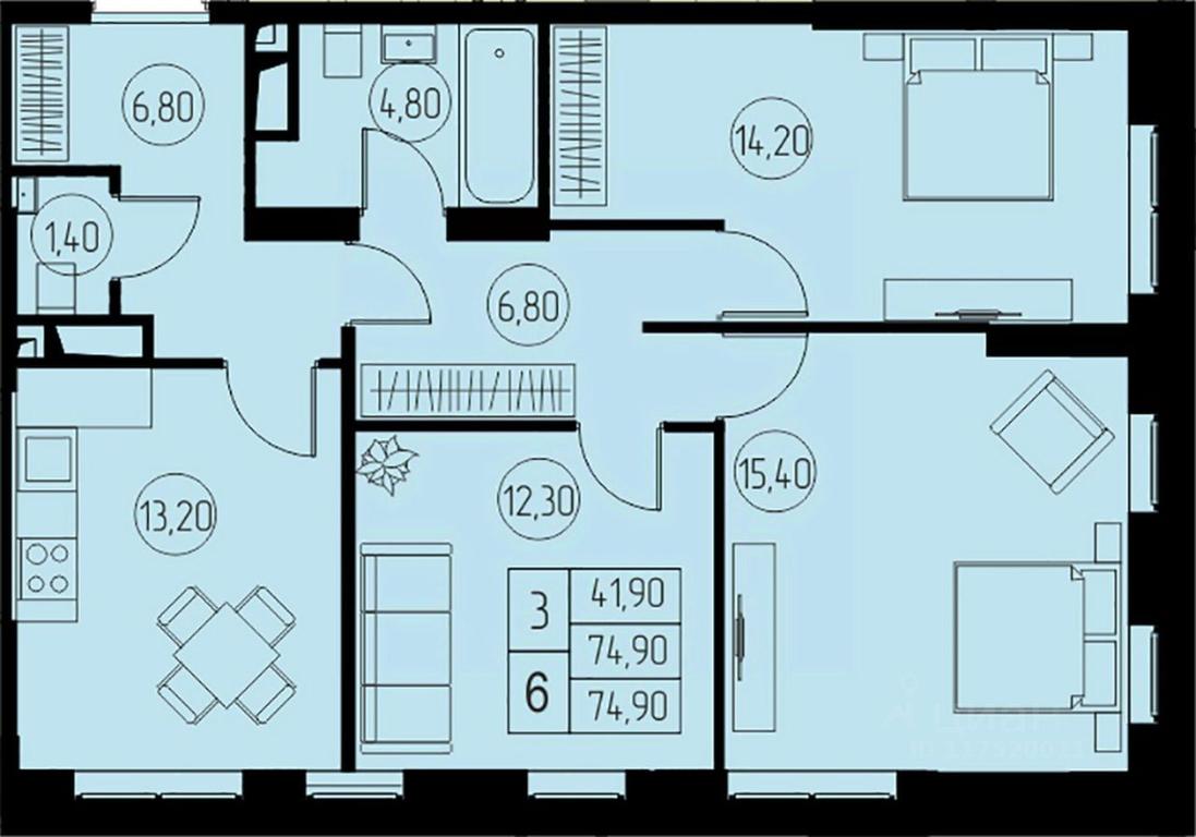 2-BD Apartment Sale, 74.9平方米 at 31 kvartal, Naberezhnaya ulitsa, Pushkino, Moscow Region, Russia #1 2-BD Apartment Sale, 74.9平方米 at 31 kvartal, Naberezhnaya ulitsa, Pushkino, Moscow Region, Russia #1
