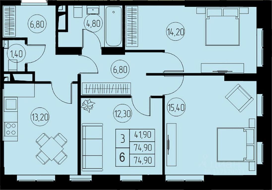 2-BD Apartment Sale, 74.9 sq. m. at 31 kvartal, Naberezhnaya ulitsa, Pushkino, Moscow Region, Russia #1