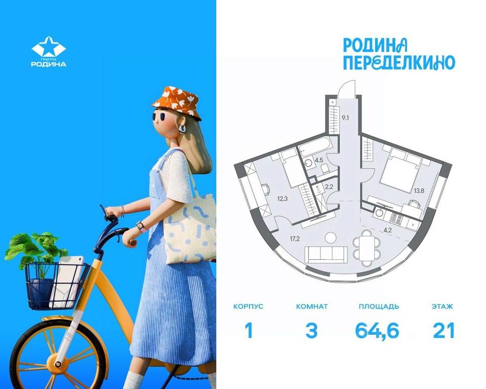 2-BD Apartment Sale, 64.6 sq. m. at Ново-Переделкино, Zapadniy Administrative District, Moscow, Russia #1