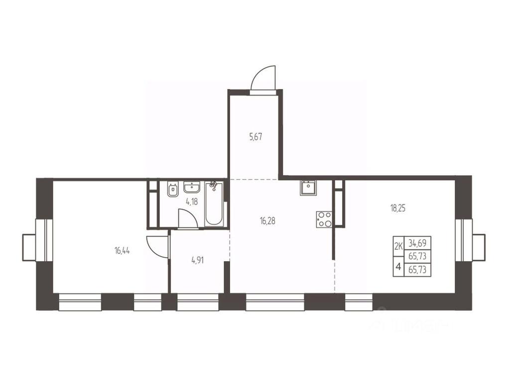 1-BD Apartment Sale, 65.7平方米 at Novaya Ivanteevka, Zavodskaya ulitsa, Ivanteyevka, Pshkinskiy Urban District, Moscow Region, Russia #1