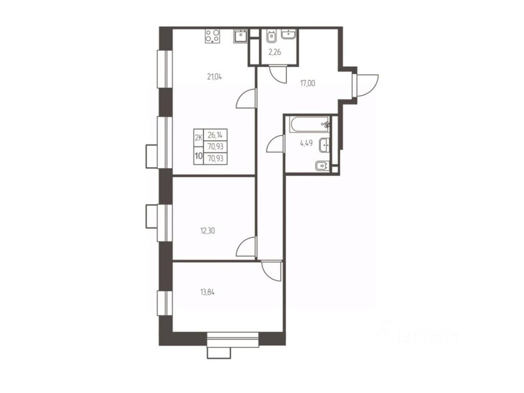 1-BD Apartment Sale, 70.9平方米 at Novaya Ivanteevka, Zavodskaya ulitsa, Ivanteyevka, Pshkinskiy Urban District, Moscow Region, Russia #1