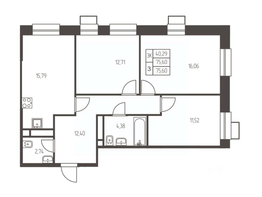 2-BD Apartment Sale, 75.6平方米 at Novaya Ivanteevka, Zavodskaya ulitsa, Ivanteyevka, Pshkinskiy Urban District, Moscow Region, Russia #1