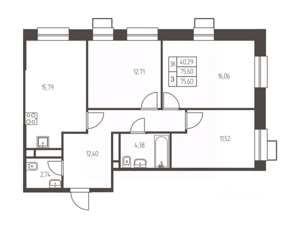 2-BD Apartment Sale, 75.6 sq. m. at Novaya Ivanteevka, Zavodskaya ulitsa, Ivanteyevka, Pshkinskiy Urban District, Moscow Region, Russia #1
