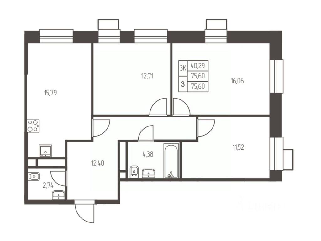 2-BD Apartment Sale, 75.6 sq. m. at Novaya Ivanteevka, Zavodskaya ulitsa, Ivanteyevka, Pshkinskiy Urban District, Moscow Region, Russia #1