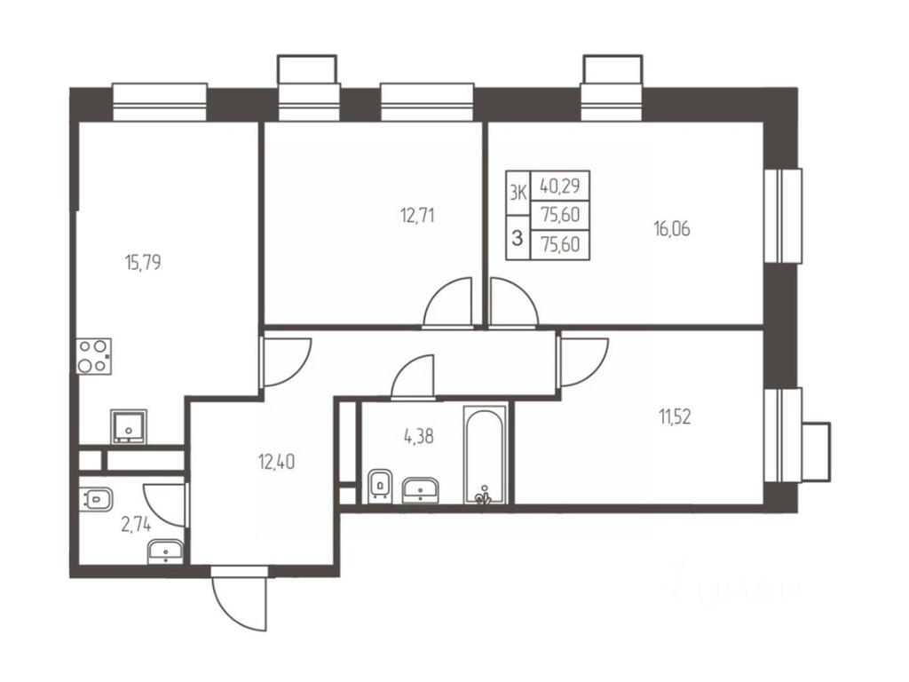 2-BD Apartment Sale, 75.6平方米 at Novaya Ivanteevka, Zavodskaya ulitsa, Ivanteyevka, Pshkinskiy Urban District, Moscow Region, Russia #1