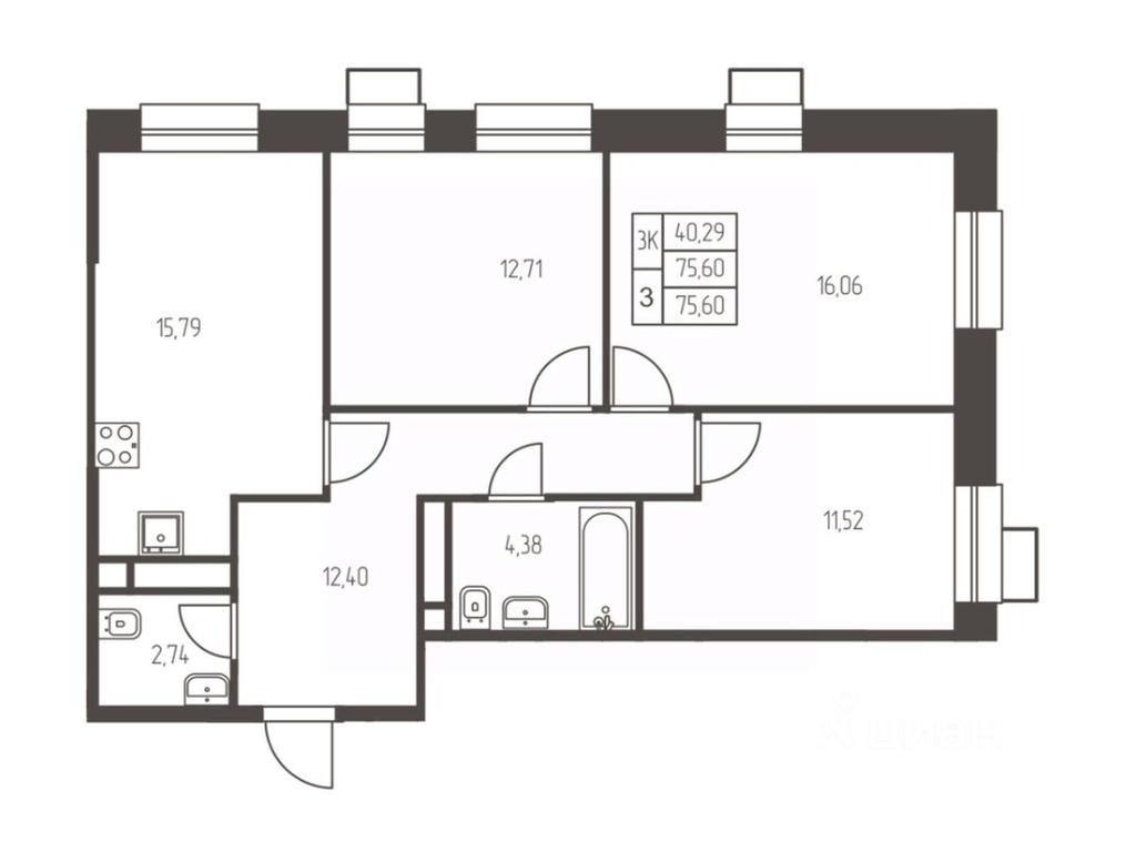 2-BD Apartment Sale, 75.6平方米 at Novaya Ivanteevka, Zavodskaya ulitsa, Ivanteyevka, Pshkinskiy Urban District, Moscow Region, Russia #1