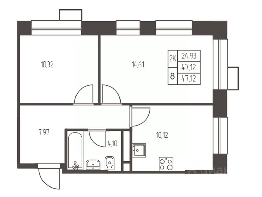 1-BD Apartment Sale, 47.1平方米 at Novaya Ivanteevka, Zavodskaya ulitsa, Ivanteyevka, Pshkinskiy Urban District, Moscow Region, Russia #1