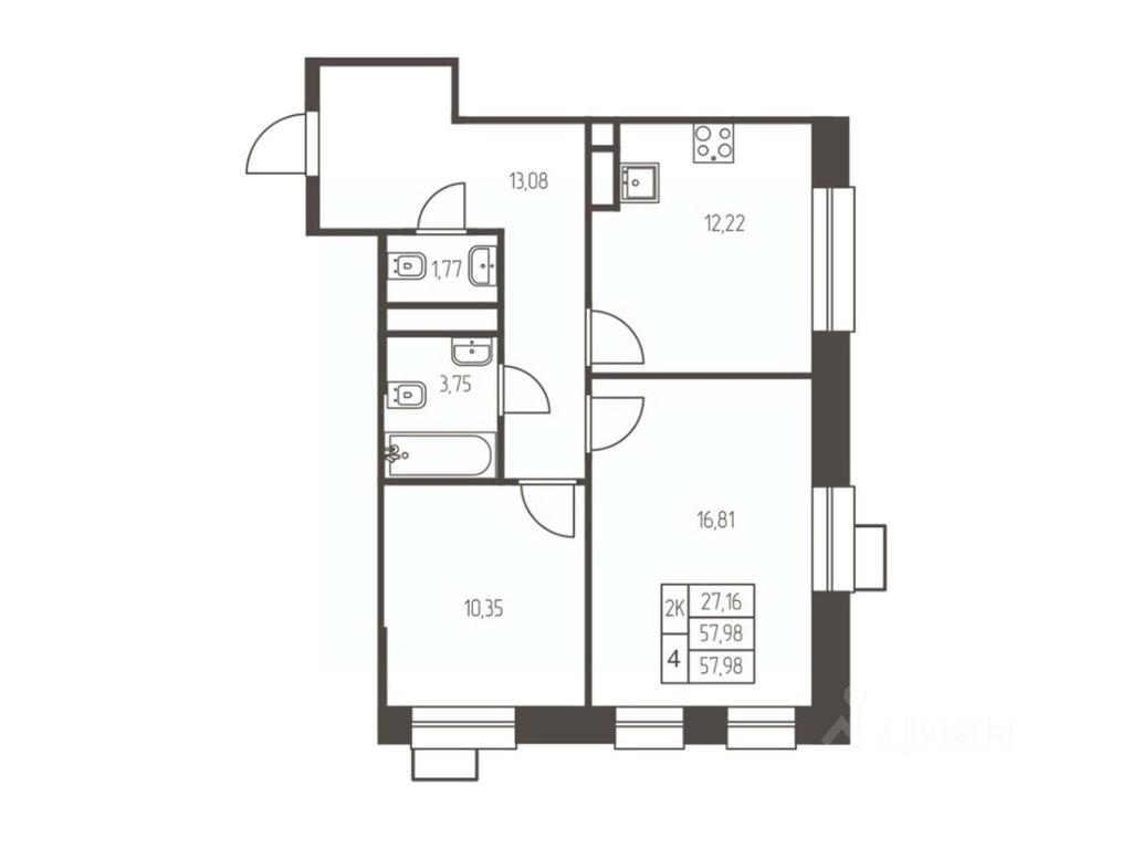 1-BD Apartment Sale, 58平方米 at Novaya Ivanteevka, Zavodskaya ulitsa, Ivanteyevka, Pshkinskiy Urban District, Moscow Region, Russia #1
