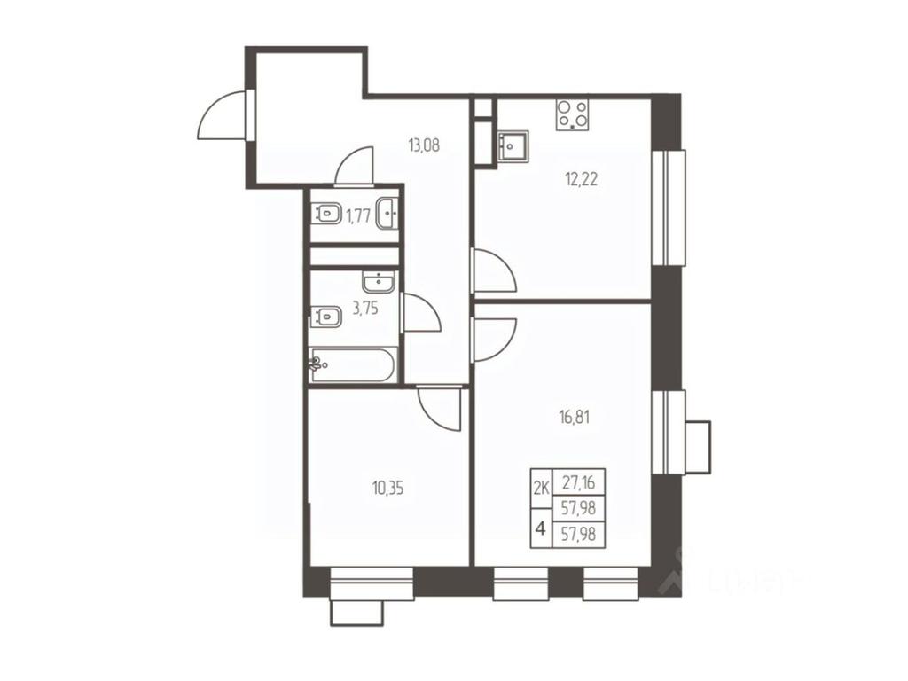 1-BD Apartment Sale, 58平方米 at Novaya Ivanteevka, Zavodskaya ulitsa, Ivanteyevka, Pshkinskiy Urban District, Moscow Region, Russia #1