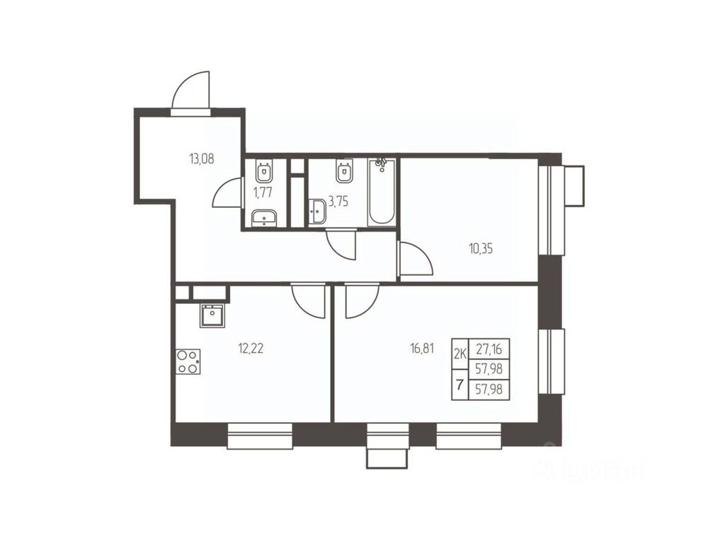 1-BD Apartment Sale, 58 sq. m. at Novaya Ivanteevka, Zavodskaya ulitsa, Ivanteyevka, Pshkinskiy Urban District, Moscow Region, Russia #1