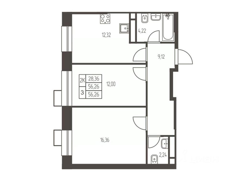 1-BD Apartment Sale, 56.3 sq. m. at Novaya Ivanteevka, Zavodskaya ulitsa, Ivanteyevka, Pshkinskiy Urban District, Moscow Region, Russia #1
