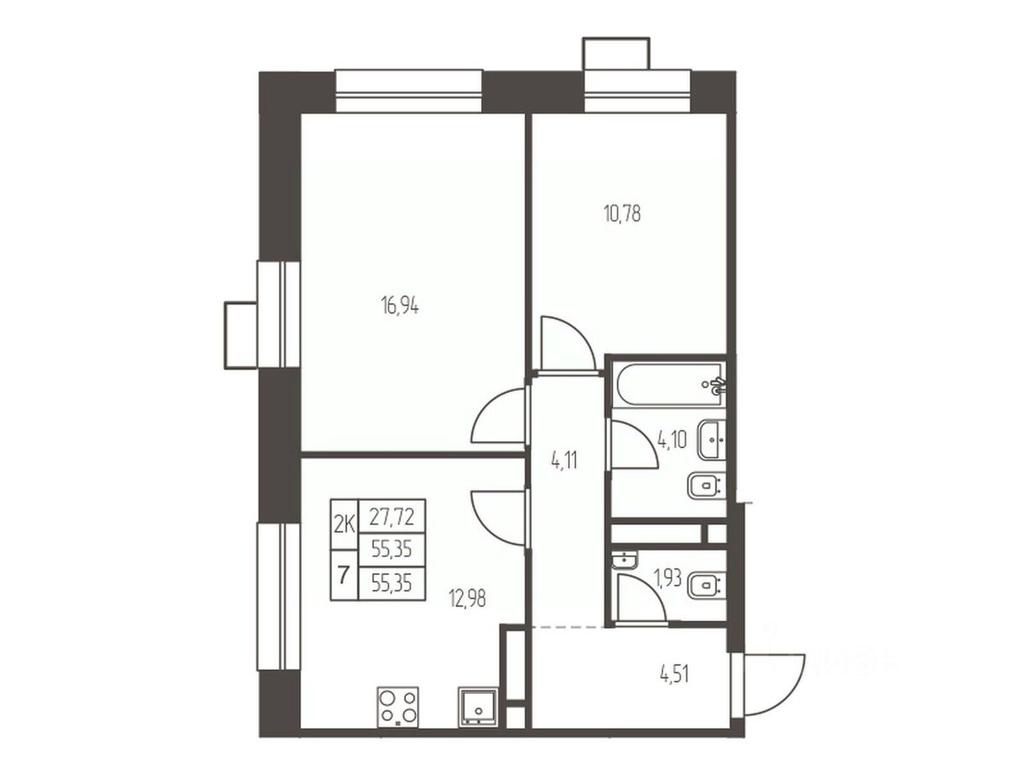 1-BD Apartment Sale, 55.4 sq. m. at Novaya Ivanteevka, Zavodskaya ulitsa, Ivanteyevka, Pshkinskiy Urban District, Moscow Region, Russia #1