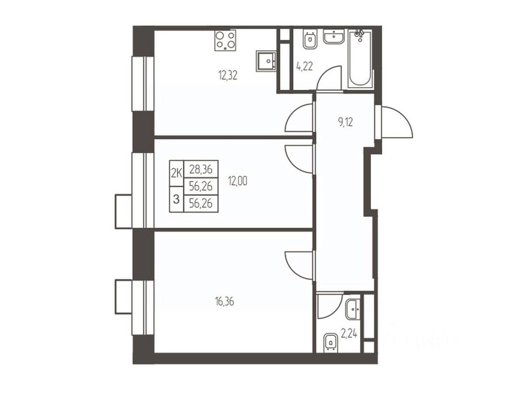 1-BD Apartment Sale, 56.3 sq. m. at Novaya Ivanteevka, Zavodskaya ulitsa, Ivanteyevka, Pshkinskiy Urban District, Moscow Region, Russia #1